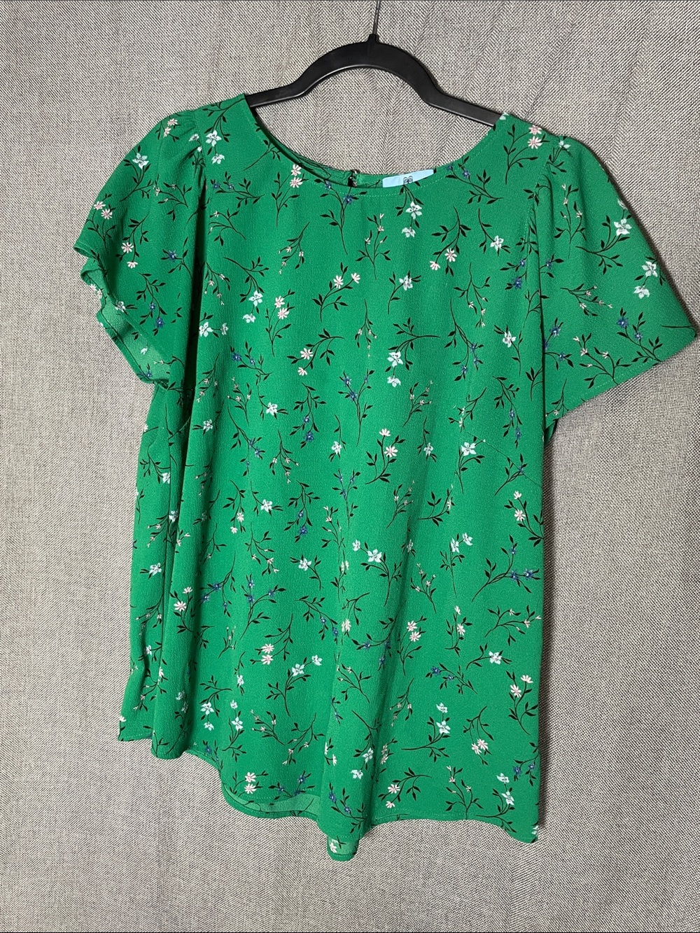 CeCe Kelly Green Dainty Floral Flutter Sleeve Blouse Top size L